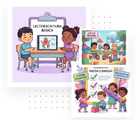 Niños aprendiendo a leer y escribir