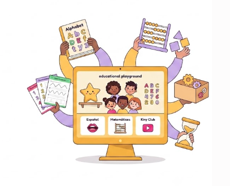Dibujo de una pantalla con diferentes actividades para niños de preescolar